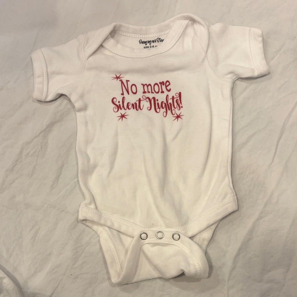 0-6 month White 'No More Silent Nights!' Baby One Piece